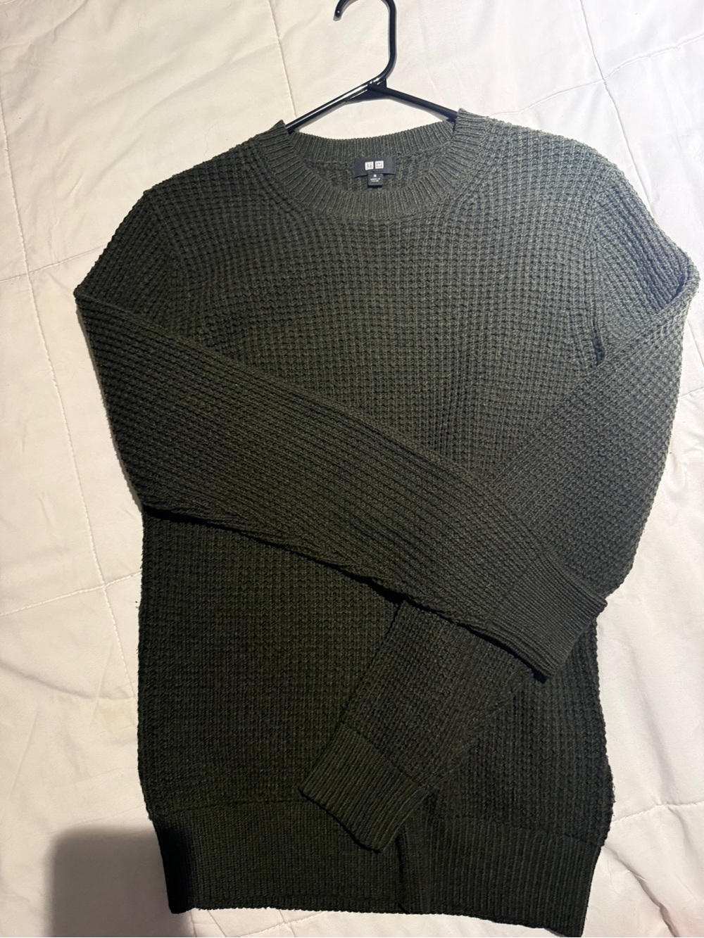 Uniqlo Olive Green Waffle Knit Crewneck Sweater